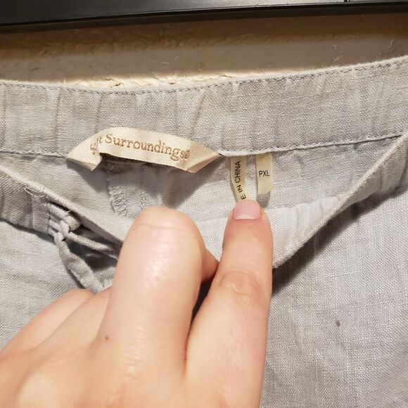 Soft Surroundings Womens Wide Leg Linen Pants PXL Grey Pull On Drawstring - Picture 4 of 9